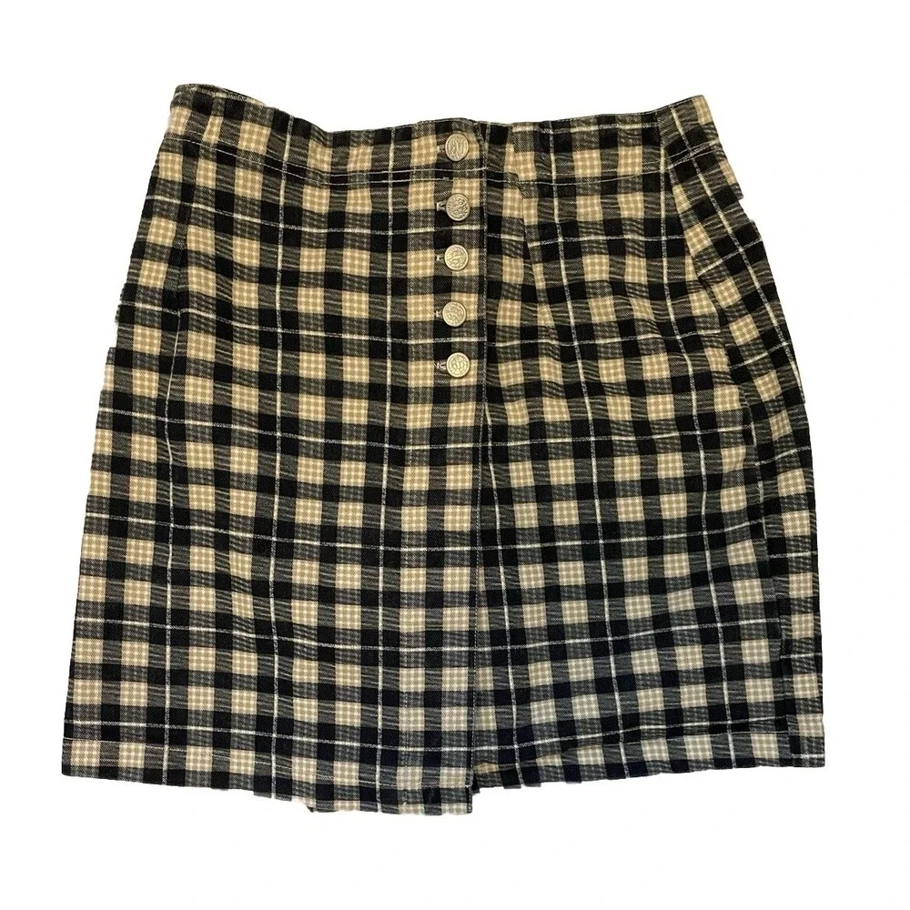 Vtg Niki Lee Denim Striped Button Wrap Skirt Womens Size 13 Mini Retro